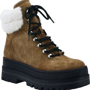 Marc‎ Fisher Leather Boot Women's Pierson Genuine Shearling Size 9 Brown $239